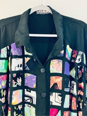 BOHO Abstract Patchwork Button Front Blouse Jacket Top Women’s Vintage Style